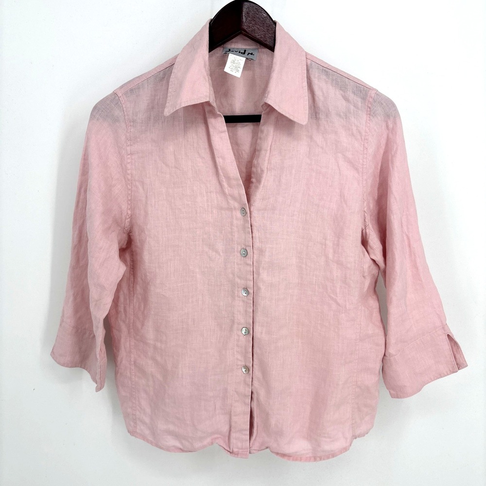 David N Women's Pink 3/4 Sleeve Shirt Blouse Size M 100% Linen Coastal